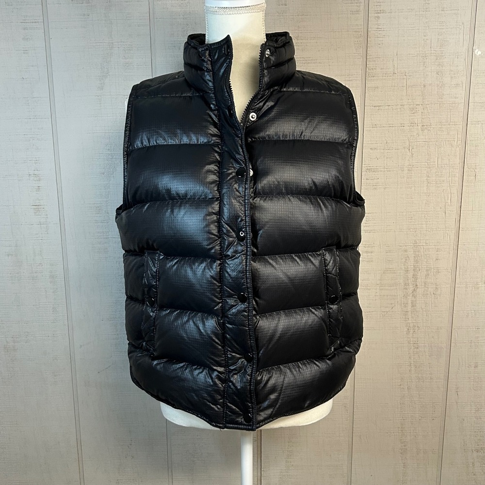 J.Crew Womens Down Puffer Vest L Snap Front Ripstop Nylon Black Gorpcore Utility